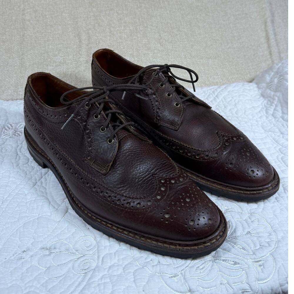 Allen Edmonds Men's Brown 10D Aberdeen Pebbled Leather Derby Dress Shoes Lace Up
